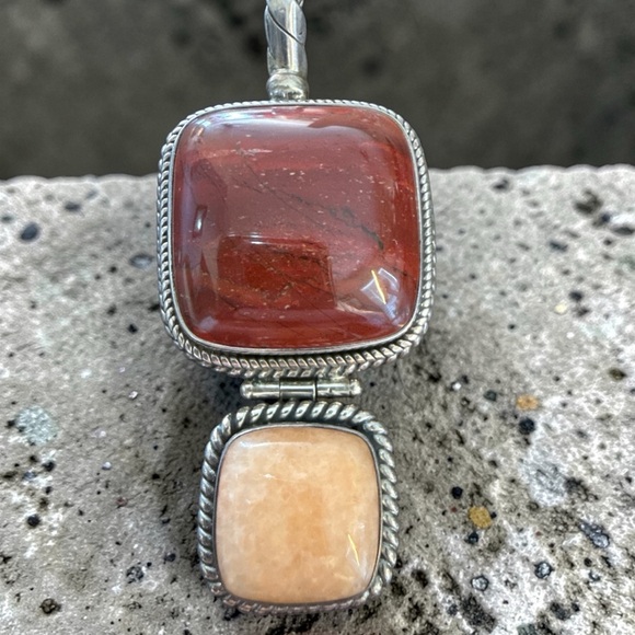 "Bali Artisan 925 Sterling Crazy Lace Agate & Coral Boho Statement Pendant 2.75” - Picture 5 of 6